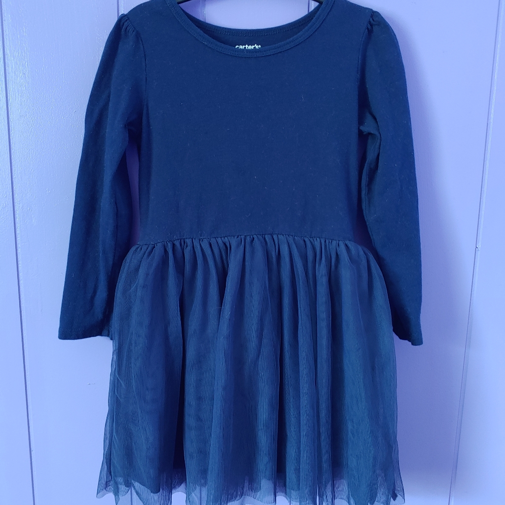 Long Sleeve Navy Cotton & Tool Dress